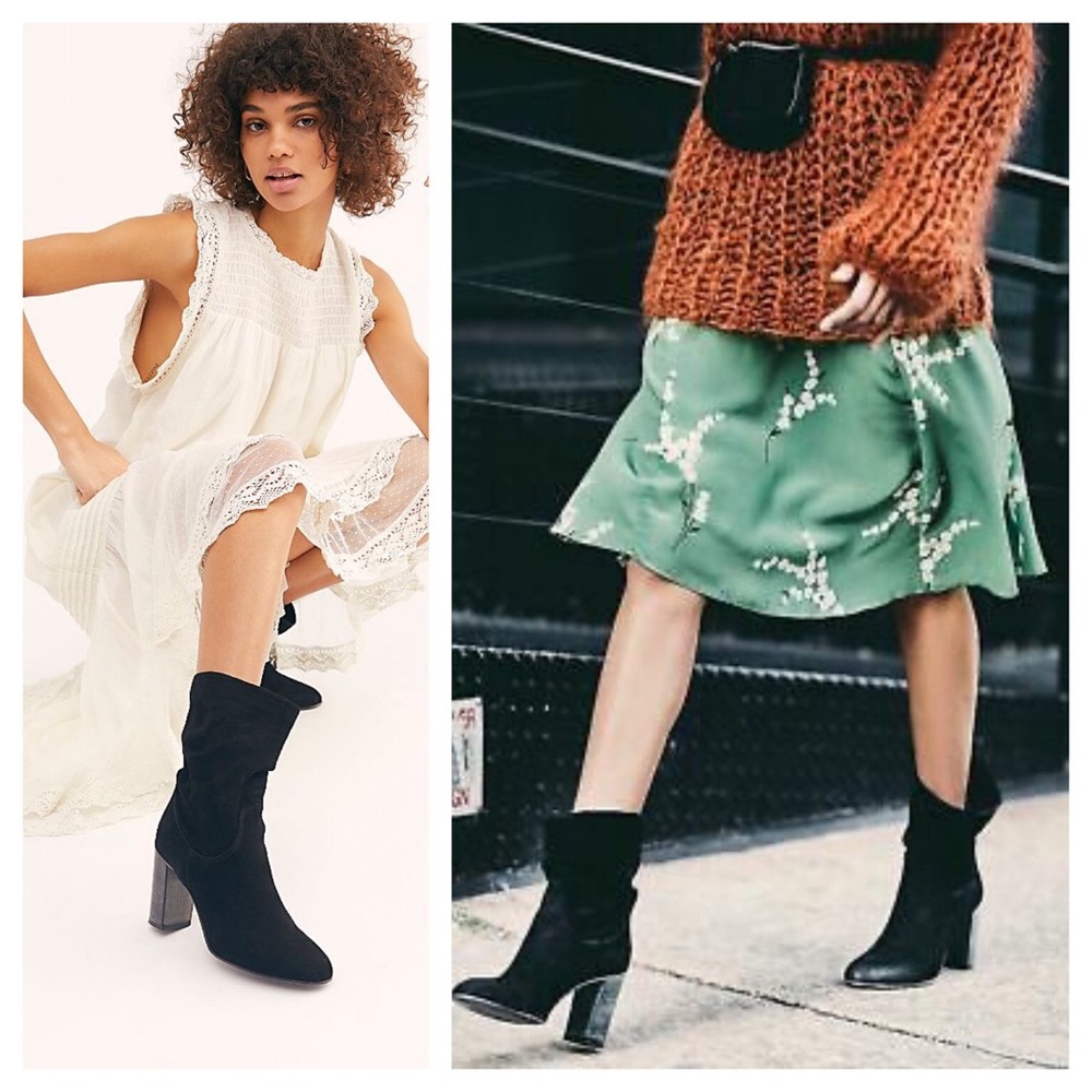 Free People Dakota Black Slouchy Suede Heel Boot - Picture 2 of 16